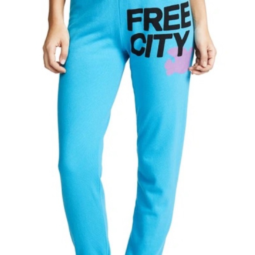 Free City Blue Machine Teal Sweatpants With Pink Bird Logo